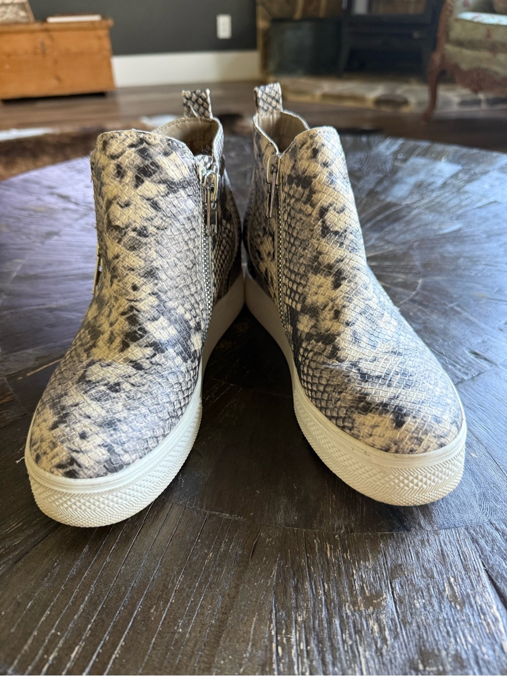Women’s Snakeskin-Pattern Slip-On Sneaker Boot - Black & Cream